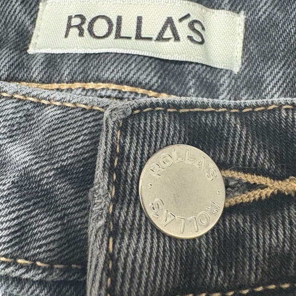 ROLLA'S Classic Flare Crop in Shadow.  Charcoal Washed Black Denim. Raw Hem. - Picture 6 of 11